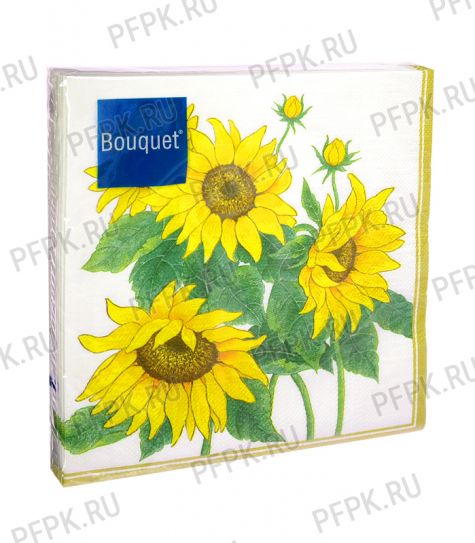 Салфетки бум. DESNA BOUQUET 33х33, 3-сл.,с рис. (20 листов) Подсолнухи в золотой рамке [12/12]
