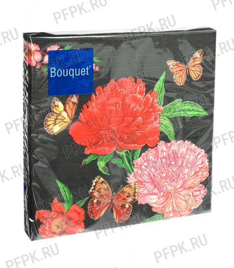 Салфетки бум. DESNA BOUQUET 33х33, 3-сл.,с рис. (20 листов) Роскошные пионы на черном [12/12]