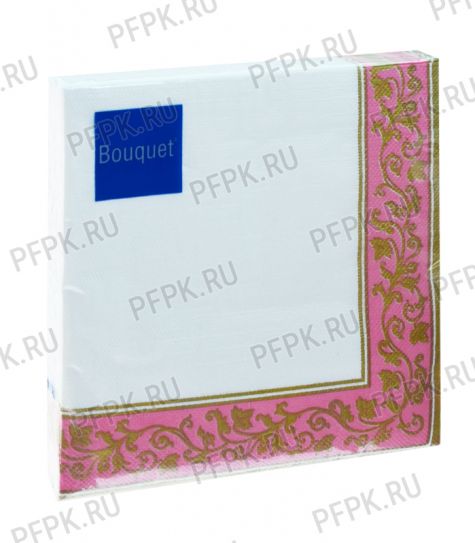 Салфетки бум. DESNA BOUQUET 33х33, 3-сл.,с рис. (20 листов) Золотые узоры. Розовый фон [12/12]