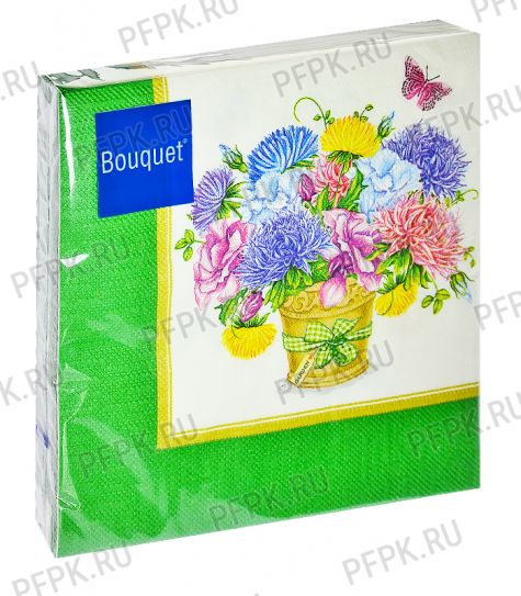 Салфетки бум. DESNA BOUQUET 33х33, 3-сл.,с рис. (20 листов) Скатерть с камелиями.Зеленый с перламутром [12/12]