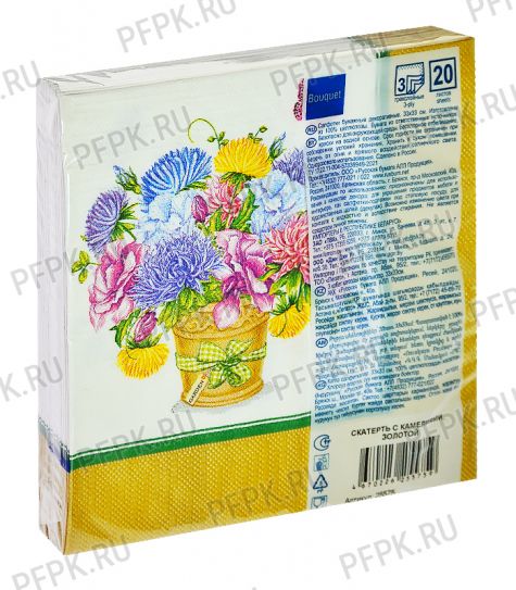 Салфетки бум. DESNA BOUQUET 33х33, 3-сл.,с рис. (20 листов) Скатерть с камелиями.Золотой [12/12]
