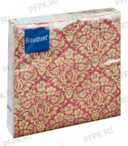 Салфетки бум. BOUQUET 33х33, 3-сл.,с рис. (20 листов) Орнамент с цветами.Золото на бордовом [12/12]