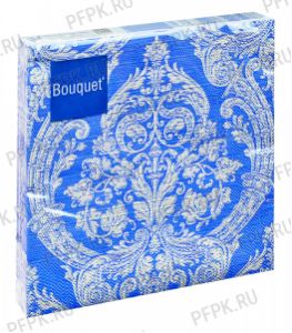 Салфетки бум. BOUQUET 33х33, 3-сл.,с рис. (20 листов) Роял серебро на синем [12/12]