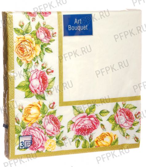 Салфетки бум. DESNA BOUQUET 33х33, 3-сл.,с рис. (20 листов) Скатерть с розами [12/12]