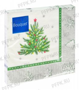 Салфетки НГ бум. BOUQUET 33х33, 3-сл.,с рис. (20 листов) Новогодний гобелен с елочкой [12/12]