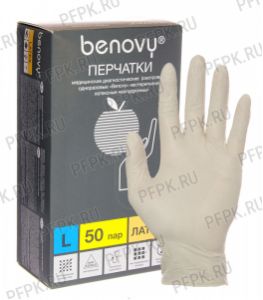Перчатки латексные смотровые медицинские неопудренные (уп. 100 шт.) L-Benovy (BE1NT50GST84) [1/10]