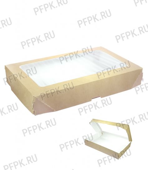 Коробка бум. V1450мл 260х150мм h40мм крафт (с окном) 411-099 [25/150]