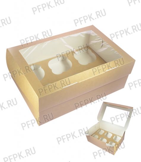 Коробка бум. для маффинов 250х170мм h100мм крафт (для 6-ти штук) OSQ [1/150]