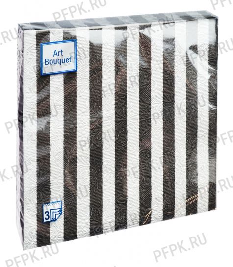 Салфетки бум. DESNA BOUQUET 33х33, 3-сл.,с рис. (16 листов) Барокко Серебряные полосы на черном [12/12]
