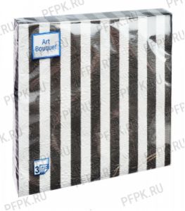 Салфетки бум. DESNA BOUQUET 33х33, 3-сл.,с рис. (16 листов) Барокко Серебряные полосы на черном [12/12]