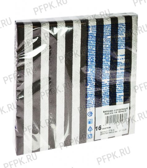 Салфетки бум. DESNA BOUQUET 33х33, 3-сл.,с рис. (16 листов) Барокко Серебряные полосы на черном [12/12]