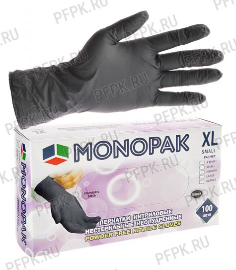 Перчатки нитриловые черные MONOPAK (уп. 100шт./50пар) XL [1/20]