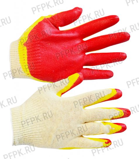 Перчатки х/б с 2-м латексным покрытием (без индивид.упак.) Красно-желтые 13-кл. (ЛТ-37) [10/300]