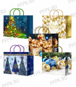 НГ сумочка бумажная 250х250х100 МЕГА(Q) Q2525-03/04/05/06/07 (Елочки, шары) [10/200]