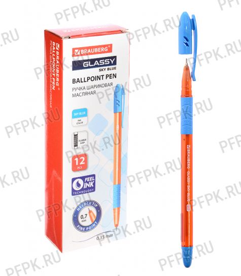 Ручка масляная BRAUBERG GLASSY SKY BLUE 0,7 мм Синяя (144-107) [12/1200]