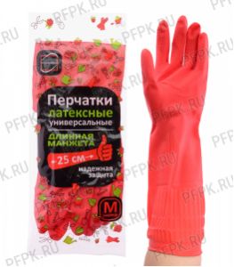 Перчатки латексные универсальные ДЛИННАЯ МАНЖЕТА КРАСНЫЕ M (КонтинентПак)(Без ЧЗ) [1/120]