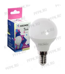 Лампа светодиодная Космос GL45 7.5W E14 3000K LED7.5wGL45E1430 [10/80]