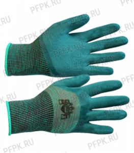 Перчатки нейлоновые с вспененным латексом 3/4 Зеленые с зеленым обливом [12/720]