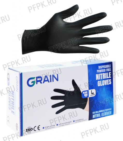 Перчатки нитриловые черные GRAIN (уп. 100шт./50пар) L [1/20]