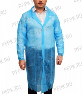 Халат одноразовый на липучках, рукав на резинках.120 см [уп. 10 шт.] Голубой (402-968) [1/10]