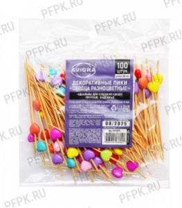 Пики для канапе СЕРДЦА РАЗНОЦВЕТНЫЕ 9см (100 шт. в уп.) AVIORA (491-057) [1/50]