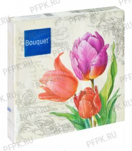 Салфетки бум. BOUQUET ТЕКСТИЛЬНЫЙ СТИЛЬ 33х33, 3-сл.,с рис. (20 листов) Винтажные тюльпаны [12/12]