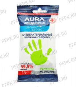 Салфетки влажн. ЧЗ AURA DERMA PROTECT (уп. 15 шт.) Ромашка [1/24]