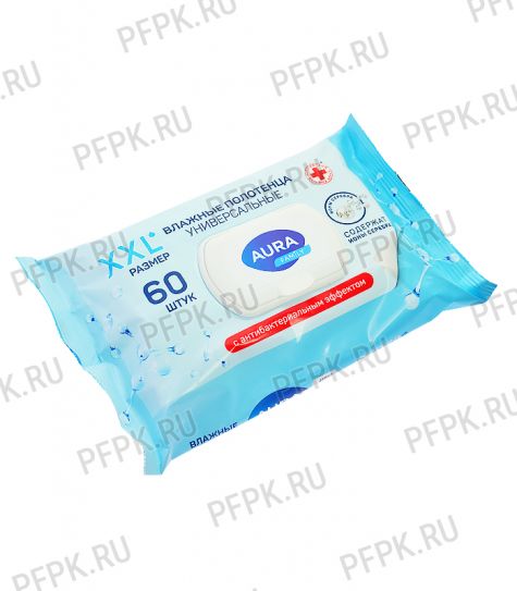 Полотенца влажн. ЧЗ AURA FAMILY с клапаном (уп. 60 шт.) С антибактериальным эффектом [1/10]