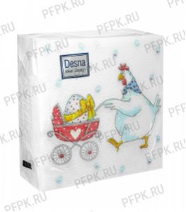 Салфетки бум. DESNA DESIGN 24х24, 1-сл.,с рис. (40 листов) Пасха.Курочка с подарком [32/32]