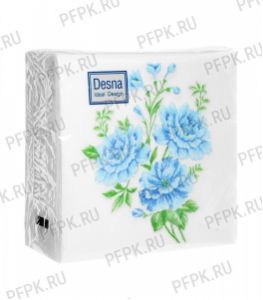 Салфетки бум. DESNA DESIGN 24х24, 1-сл.,с рис. (40 листов) Голубые цветы [32/32]..