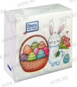 Салфетки бум. DESNA DESIGN 24х24, 1-сл.,с рис. (40 листов) Пасха.Кролик с корзинкой [32/32]