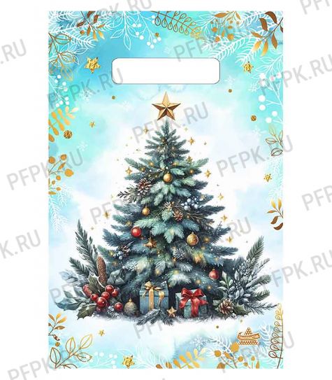 НГ БУТИК проруб. 20х30 (30 мкм) ПВД, ТИКО Акварельная ель [100/3000]